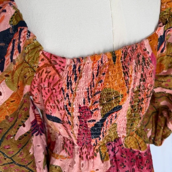 Kourt Robbie Palm Eyelet Puff Sleeve Mini Dress - Tropical Print - Size Medium - Picture 6 of 13